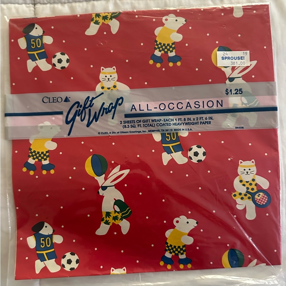 Cleo Red All-Occasion Gift Wrap with Sports Animals